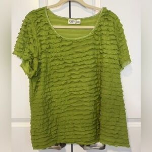 Cato Woman Green Ruffled Sheer Blouse Plus Size 18/20W Short Sleeve Scoop Neck